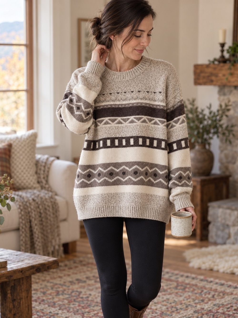 Vintage 90s Lakeland Wool Sweater Neutral Geometric Grandpa Knit